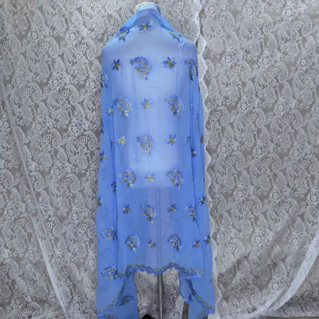 100% Cotton Embroidered Muslim Shawl, 2.2*1.1m Large Floral Design, Breathable Headscarf for African Market Bulk Order 4