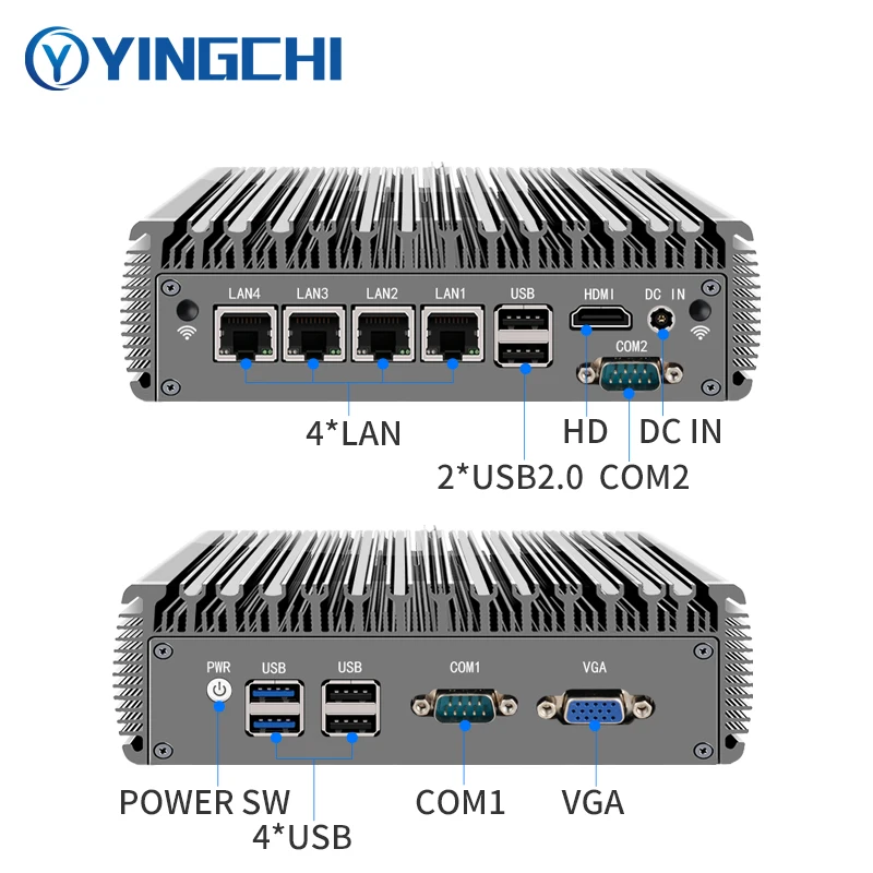 YINGCHI-enrutador suave sin ventilador Intel Celeron J4125/N5095 Pentium J6426, Mini PC 4x2,5G LAN HD y puertos VGA, dispositivo de cortafuegos