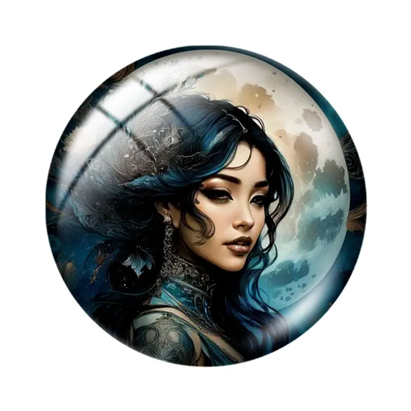 Mysterious Blue Art Woman 12/18/20/25mm glass cabochon  bracelet pendant rings for jewelry demo earrings back Making findings