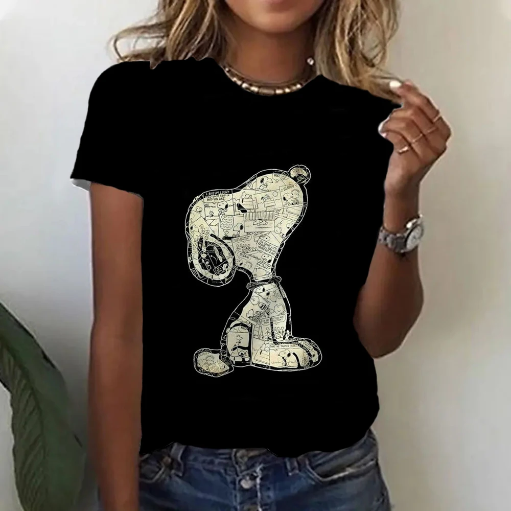 2024 Women\'s casual T-shirt top fashionable round neck loose 3D printing Snoopy T-shirt printed women\'s T-shirt