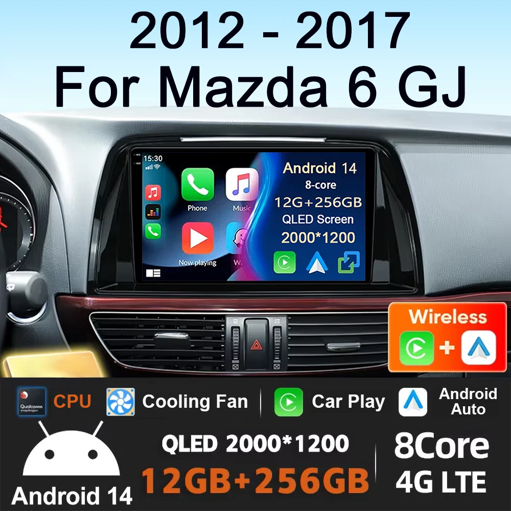 Android 14 For Mazda 6 GJ Atenza Touring Sport GT Android Car Radio Carplay Multimedia Video Player GPS Navigation Auto