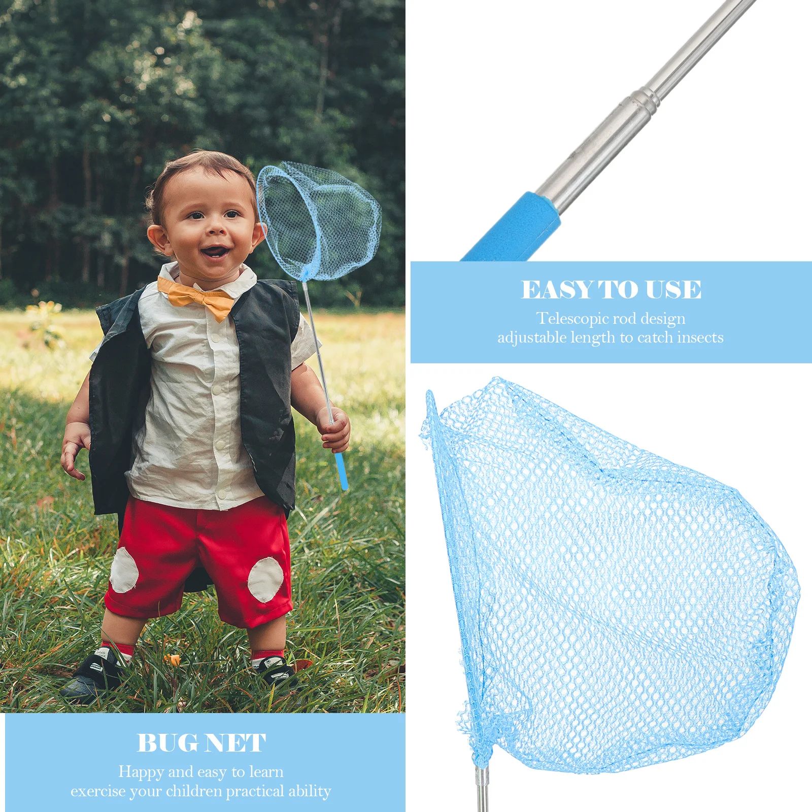 

1Set Retractable Fishing Net Stainless Steel Nylon Durable Telescopic Handle for Outdoor Insects Catching Butterflies