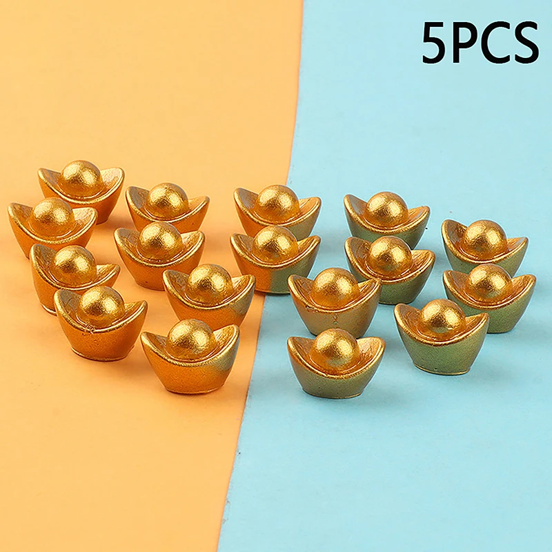 5pcs Dollhouse Simulation Mini Golden Gold Ingot New Year Jewelry Accessories Pendant Ornaments DIY ollhouse Life Scene Decor