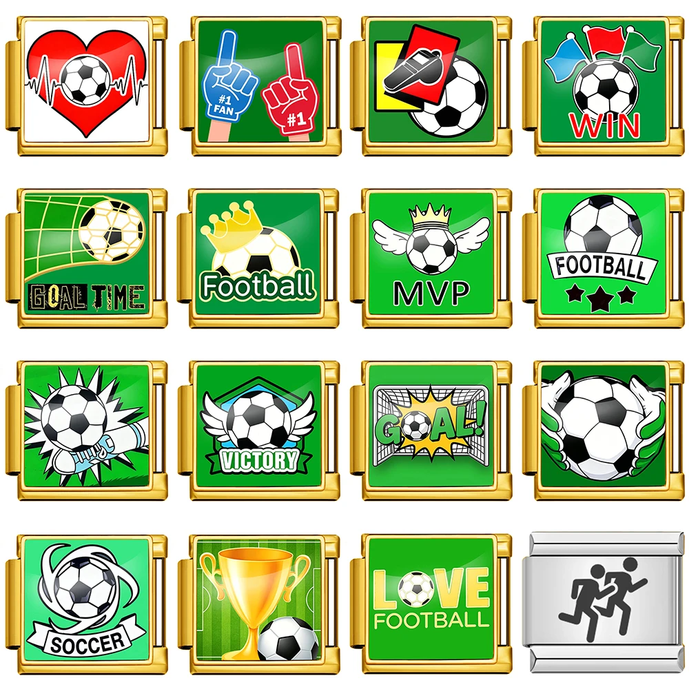 Original Design Grüne Fußball-Serie Edelstahl-Charms Italienische Gliederung Passend für 9mm Armbänder DIY Mode Schmuck für Damen und Herren – Detail 1