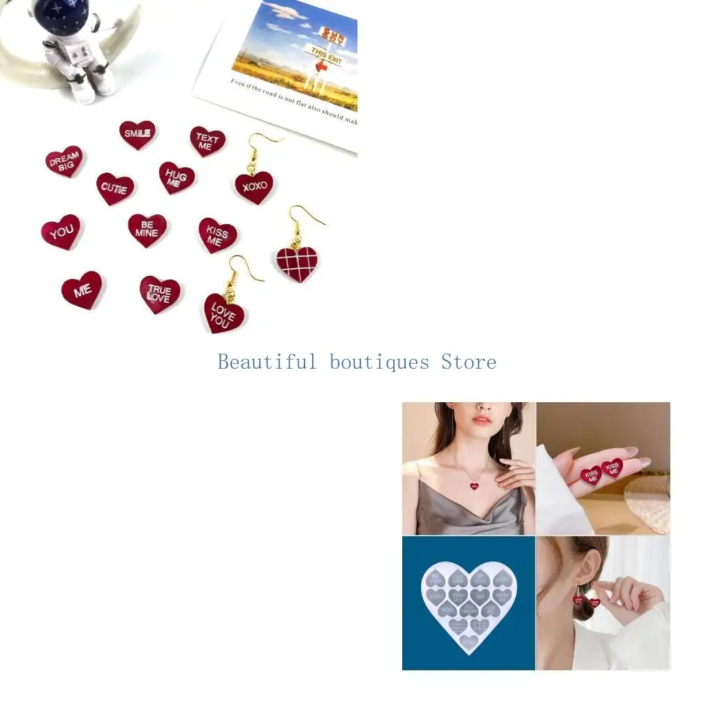 U4LF Love Ear Studs Earrings UV Crystal Epoxy Mold Keychain Pendant Resin Silicone Mould DIY Crafts Jewelry Casting Tools
