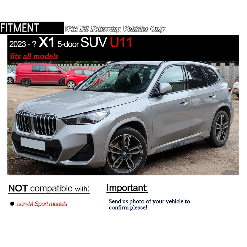 Gloss Black Front Bumper Lower Lip Spoiler for 2023 - 2025 BMW X1 U11 U12 M Sport sDrive20i xDrive23i M35i xDrive25e xDrive30e