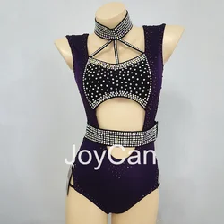 JoyCan Lyrical Dance Dress Dark Purple Jazz Dance Costume Pole Dancing Clothes Girl Performance Training