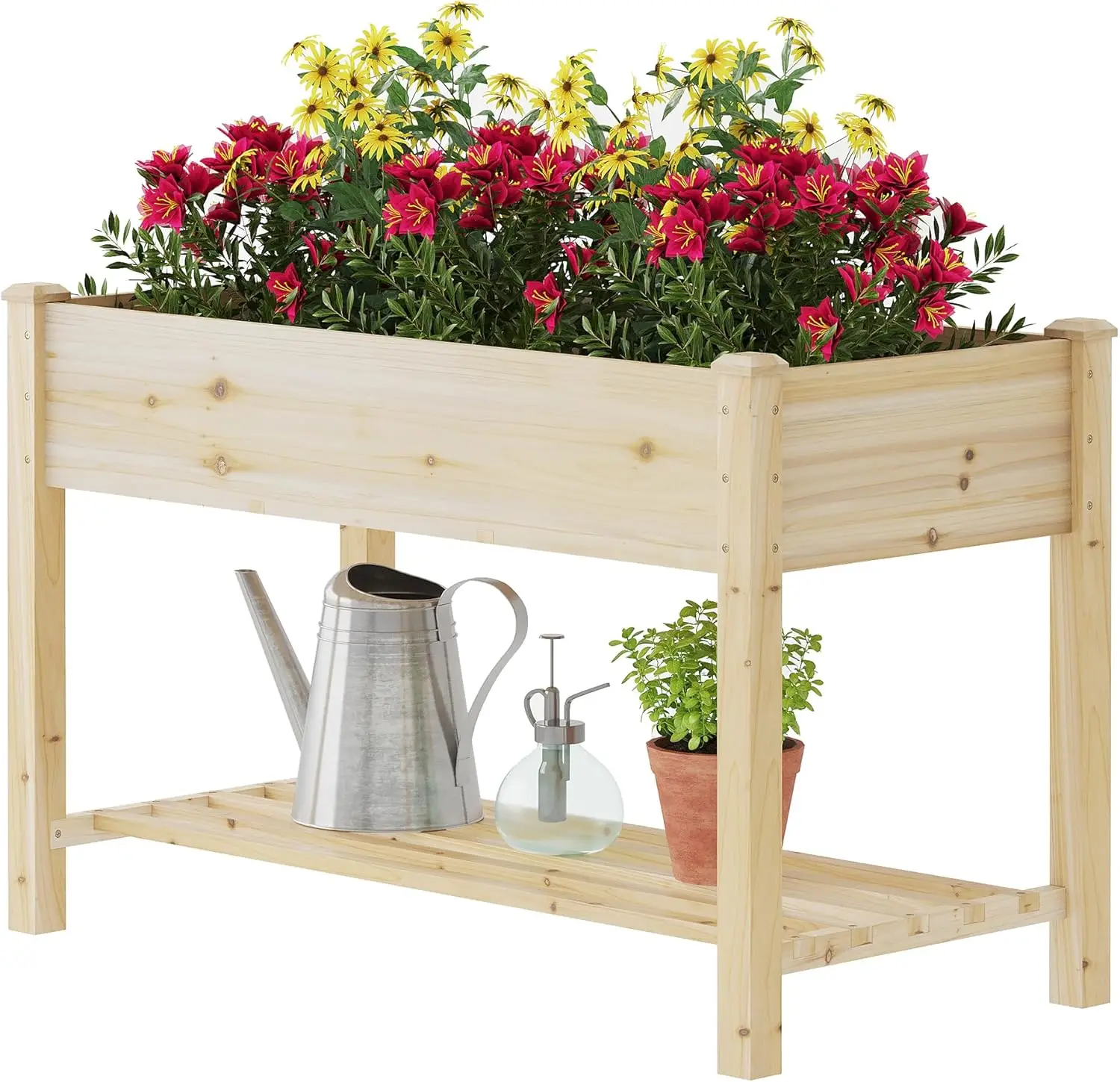 

Raised Garden Bed with Shelf,Elevated Wooden Planter Box with Legs,Garden Planter Balcony,200lb Capacity - Natural