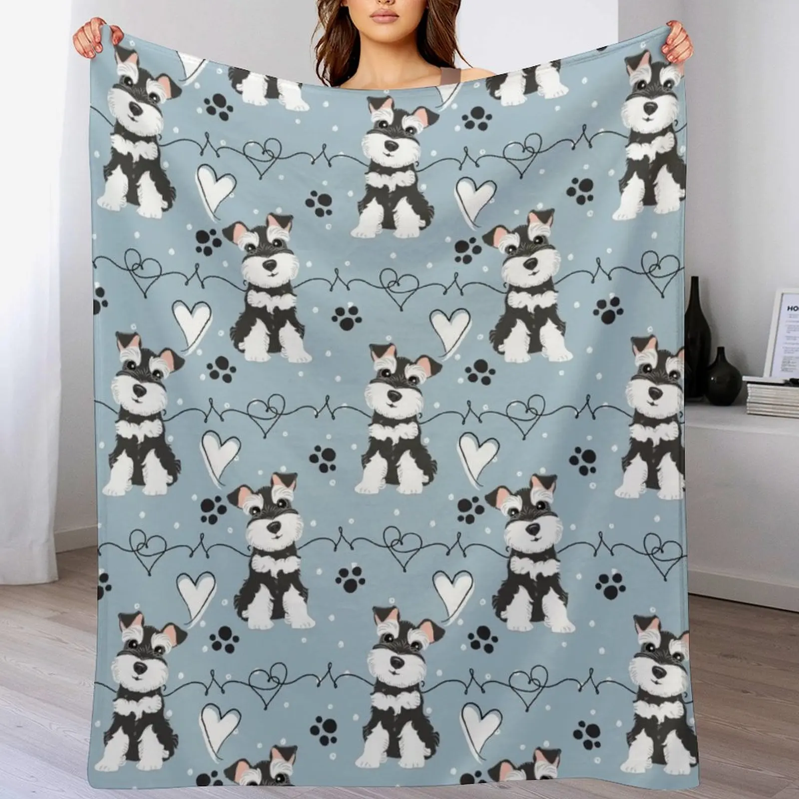 

Love Black and White Miniature Schnauzer Throw Blanket Personalized Gift Hairys halloween Blankets