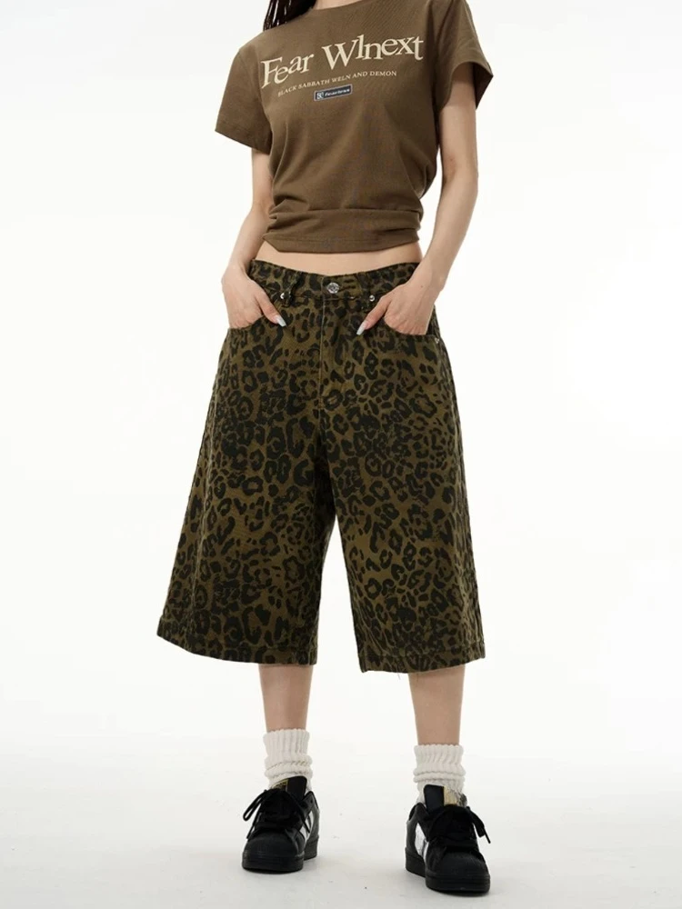 Deeptown-pantalones cortos vaqueros con estampado de leopardo para mujer, ropa de calle estilo Grunge, Hip Hop, Vintage, americano, Y2k, 2024