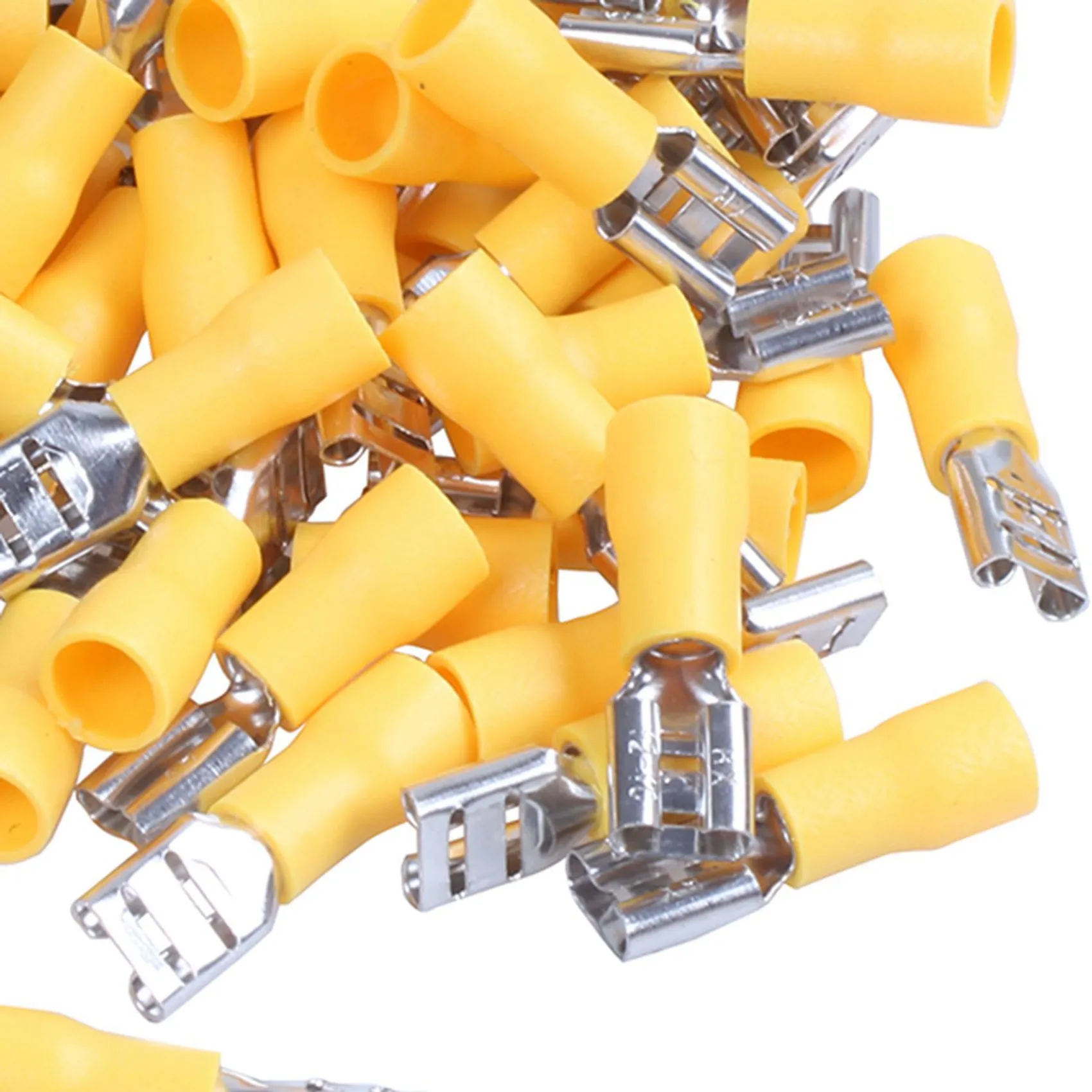 AS94-200Pcs 24A معزول 12-10AWG أنثى المجرف محطة تجعيد موصلات الأسلاك الأصفر