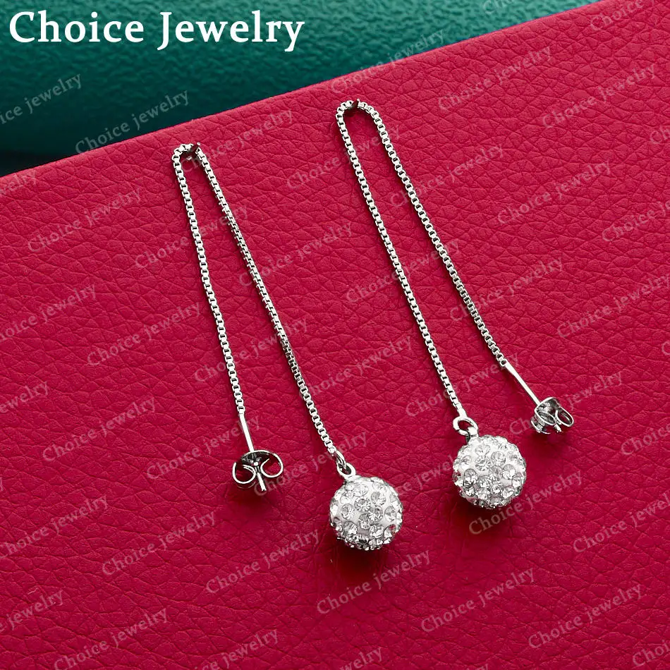 

1 пара элегантных длинных сережек-подвесок из стерлингового серебра 925 пробы с кристаллами 8 мм для женщин, модные украшения для повседневного образа.