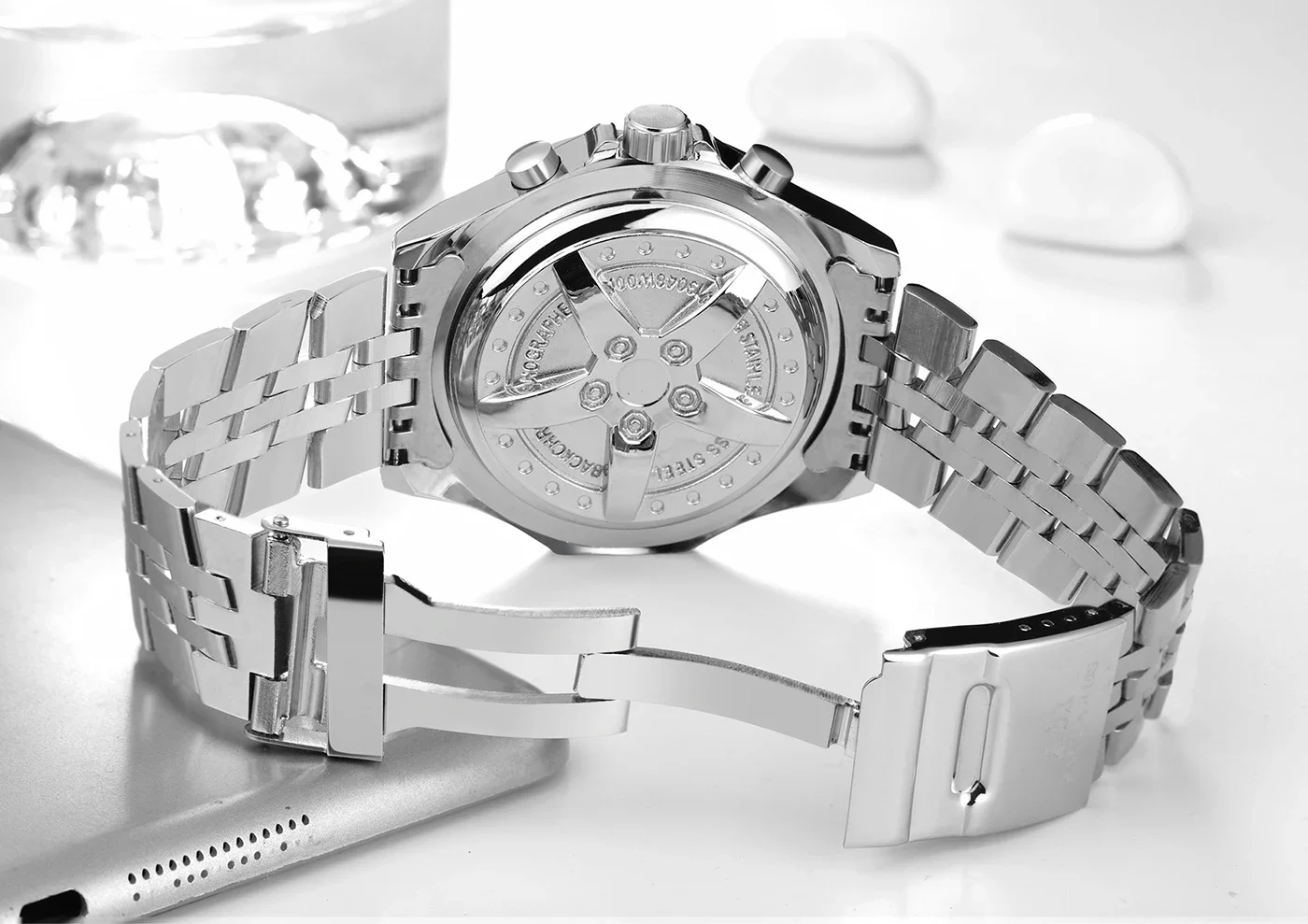 التلقائية الميكانيكية حركة الرياح الذاتية أزياء رياضية أزرق أسود أبيض الطلب أزياء الرجال ووتش