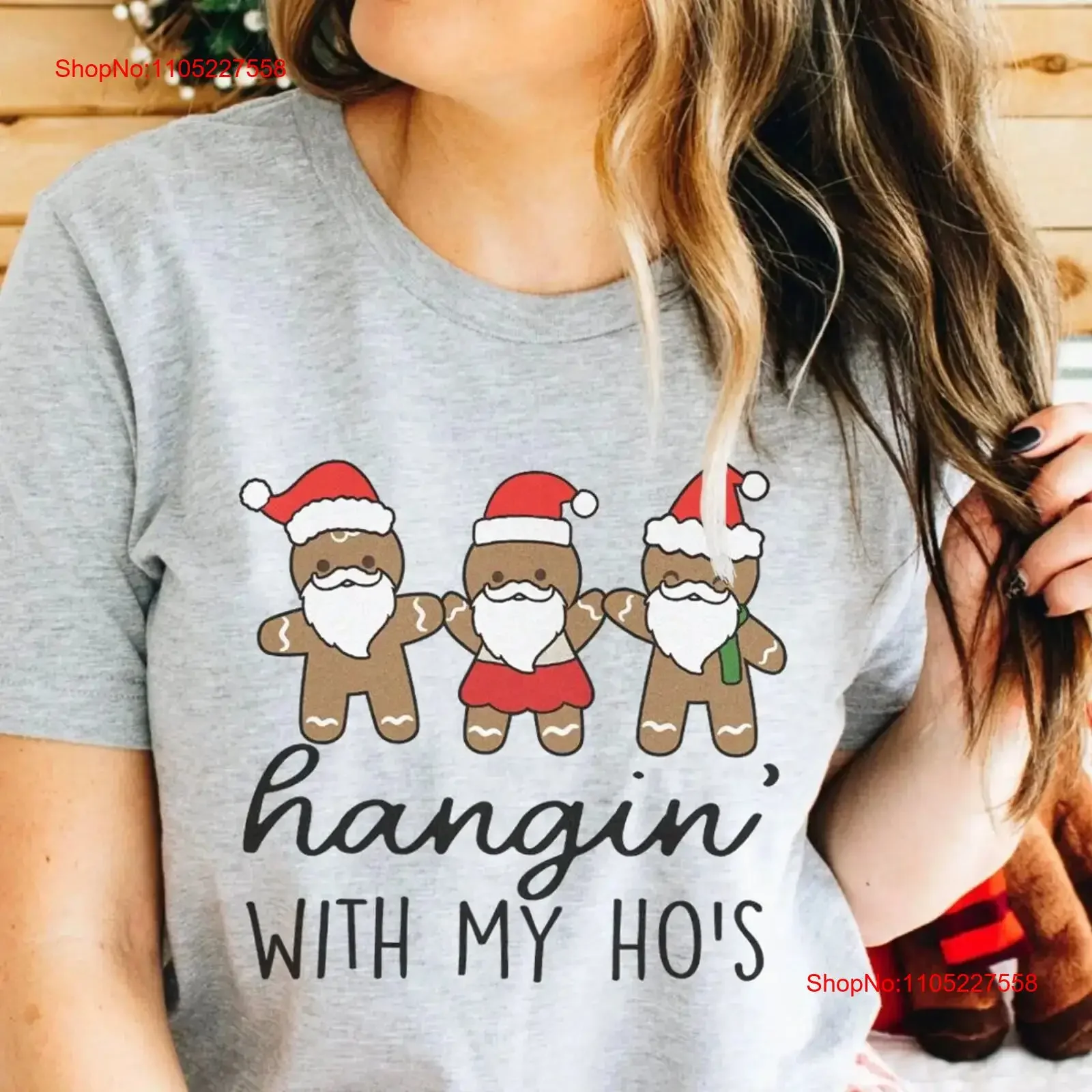 Hangin with my Hos T Shirt Funny Christmas Gingerbread man cute womens Nurse santa xmas Er Ed Tech aide Party vintage Washed