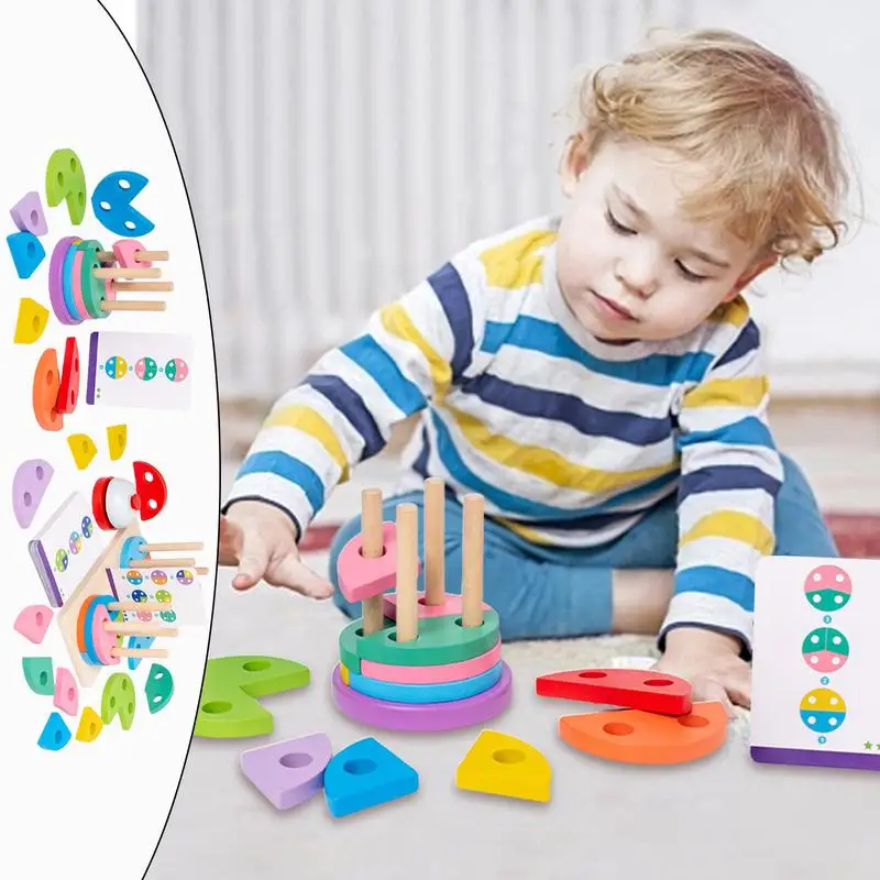 Wooden Sorting Stacking Toys 3D Rainbow Building Geometric Blocks Montessori Early Learning Sorting Stacking Toys For Kids