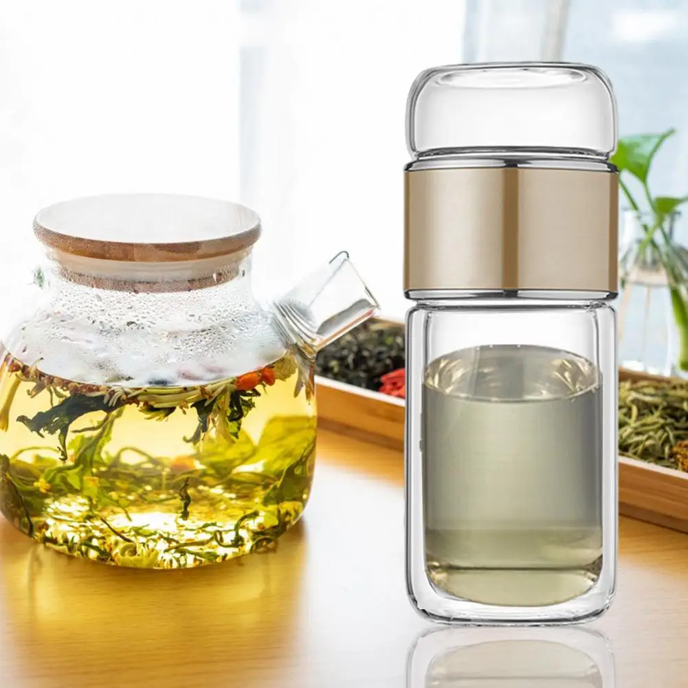 Modern Tea Brewing Gadget Glass Tea Drinker Glass Tea Infuser Bottle with Double-layer Insulation Portable Travel Maker for Home