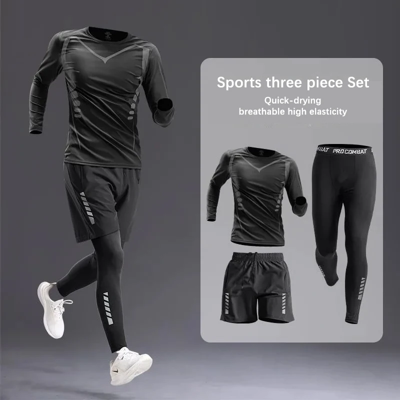 All-Season Men's Sportswear Set/Suit - Tracksuit for Running， Cycling, Fitness & Hiking，gym clothing men， jogging， boxing，5 pcs