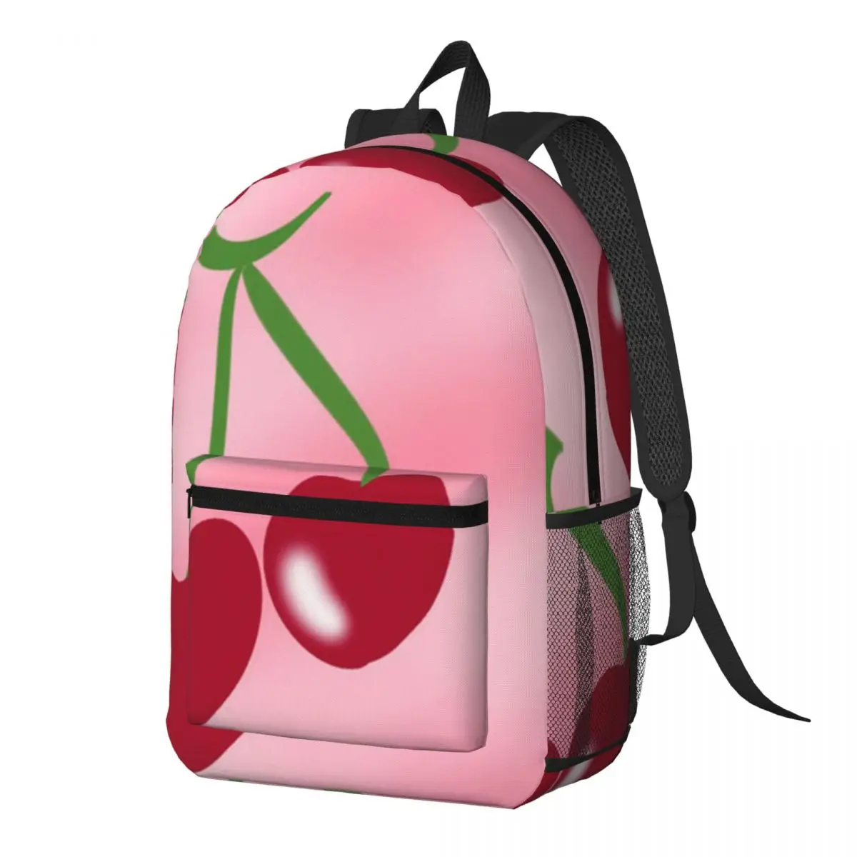

Red Cherry Green Stems Pink Backpack Daypack Large Capacity Children BookBag School Bag Shoulder Bags for Men Women