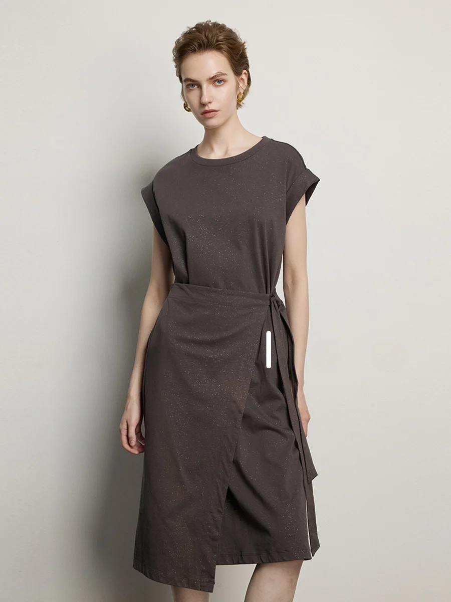 

Spring Summer Long T-irt Dr Casual Comfortable Breathable Cotton Loose Fit High Waist A-Line Skirt for Ci Commuting