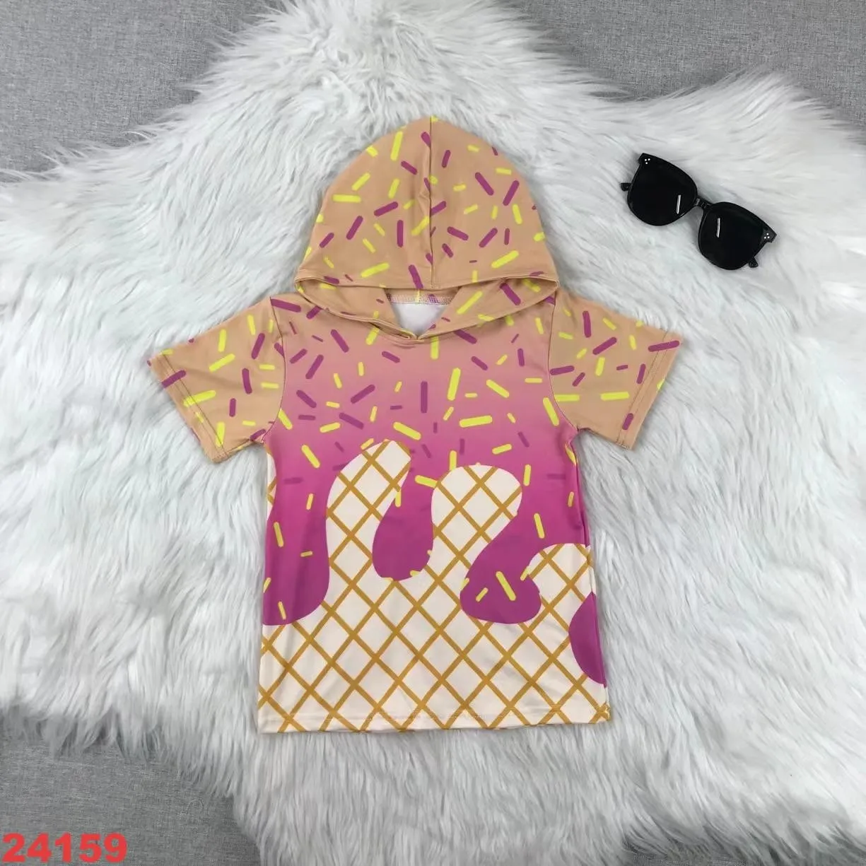 الأبيض الصيف الصبي القطن مقنعين تي شيرت مع الآيس كريم طباعة الاطفال قصيرة الأكمام المحملة 2-8Y بلوزة كاجوال أعلى الأطفال تنفس #2