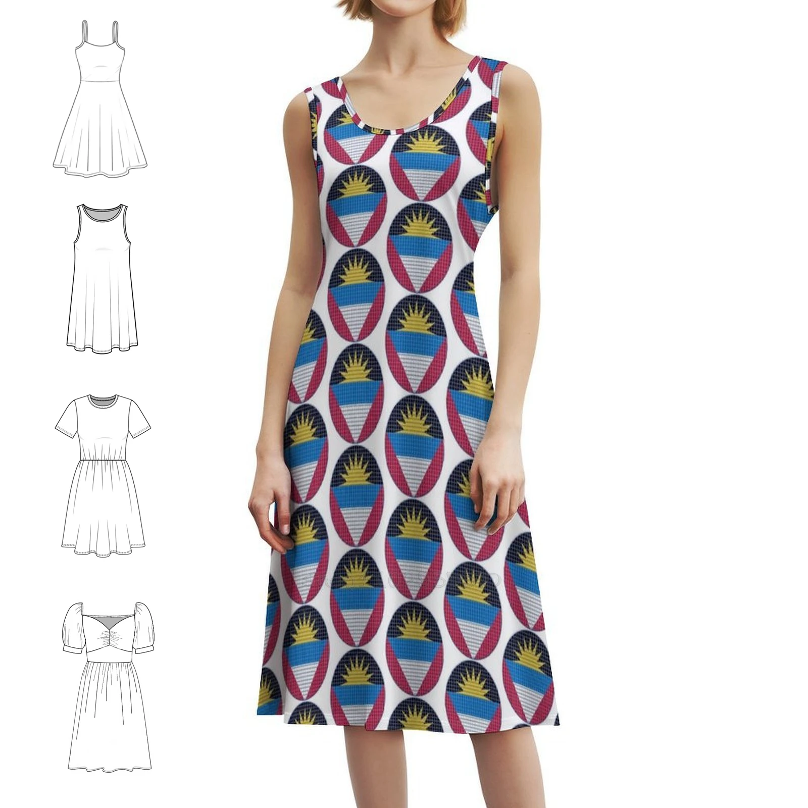 

Мини-платье Antigua And Barbuda с закругленными квадратами в консервативном стиле для женщин, свободное повседневное повседневное платье трапециевидной формы Antigua And