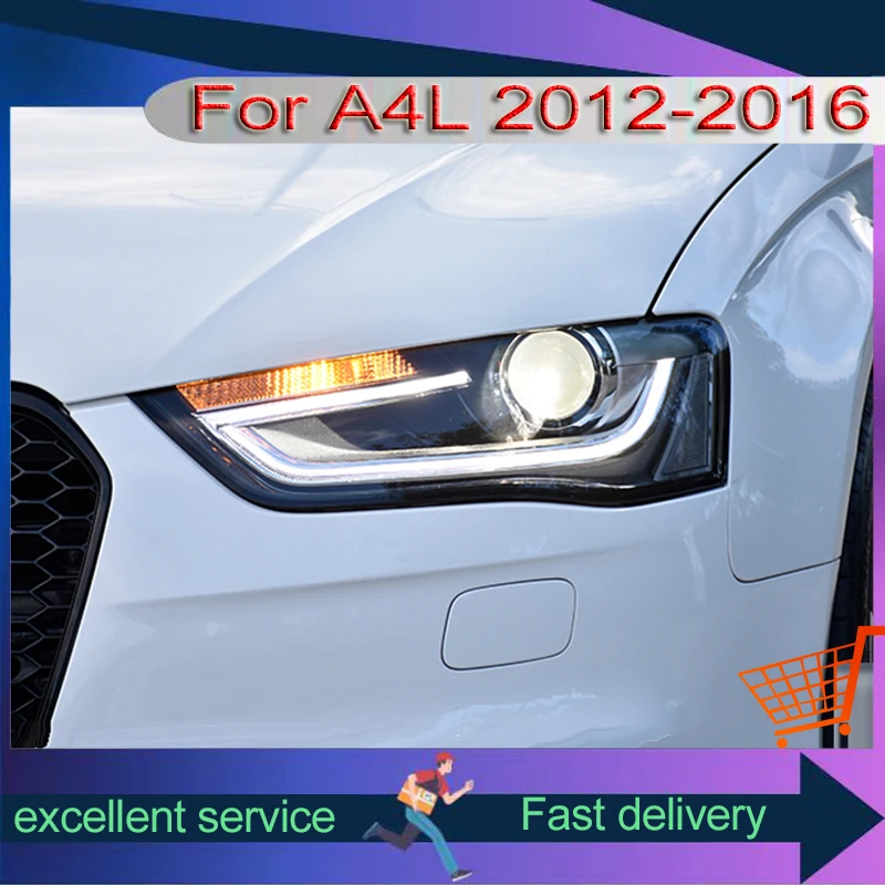 

Автоматические фары для Audi A4L 2013-2016 годов, ксеноновые передние фары DRL, обновление указателя поворота, полностью светодиодные линзы проектора, автомобильные аксессуары