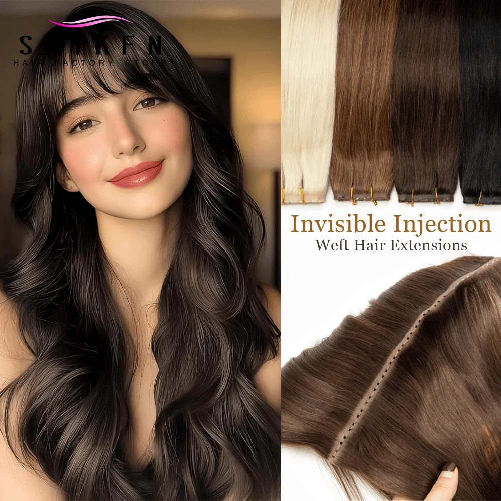 بني داكن مزدوج حقن بولي Hole ثقب لحمة شعر مستعار بشري 16 "20" 24 "مايكرو حلقة XO لحمة حزم الشعر مستقيم 30-50 جرام