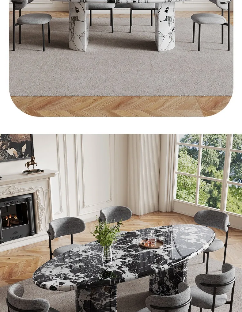 Any Size Custom French Classic Oval Luxury Stone Dining Table Naturally Blended Vein Exquisite Polished Iconic Retro Decor Table