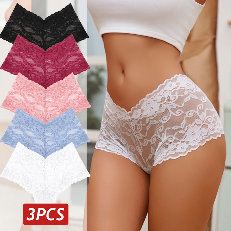 Sexy Lace Panties for Women Floral Lace Briefs Low Rise Breathable Underwear Female Comfortable Intimates Lingerie Perspective