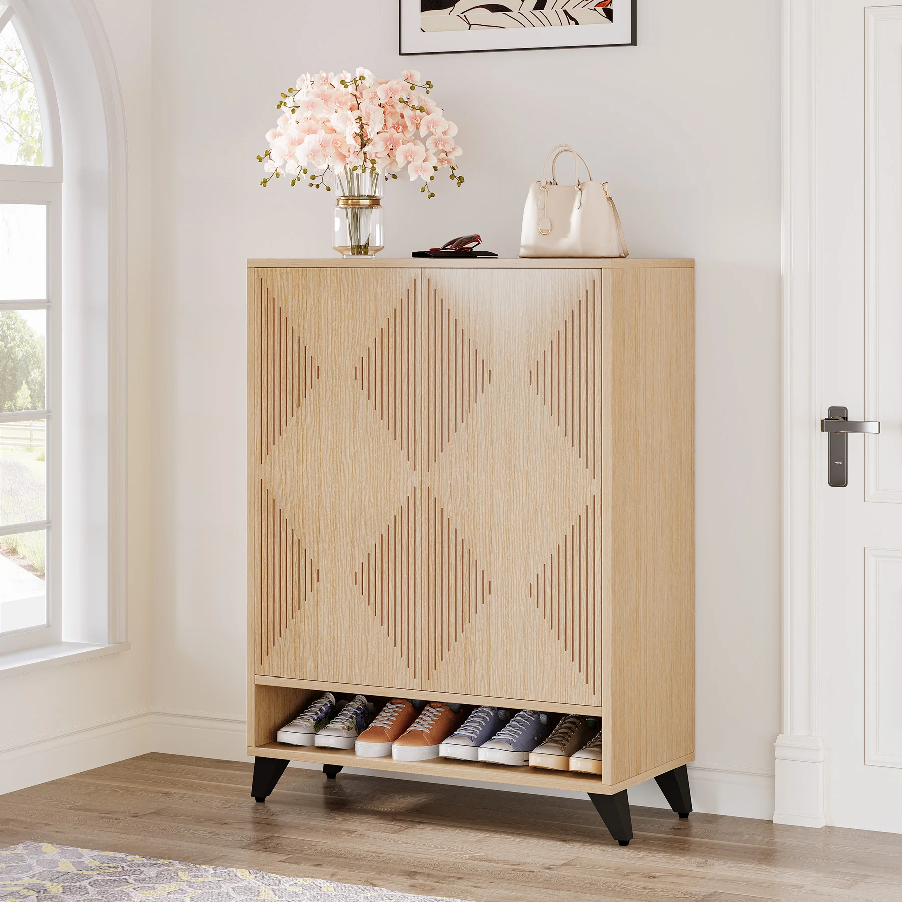 Tribesigns Shoe Cabinet with Doors, 6-Tier Entryway Shoe Storage Cabinet with Adjustable Shelves, Modern Wooden Shoe Organizer C image 2
