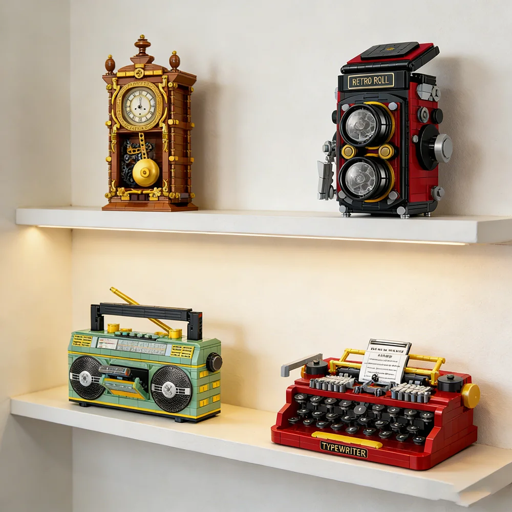 

New Building Blocks Toys Retro Film Camera Typewriter Clock Radio Creative Ideas Ornaments Collection Model Toy Gift Kid