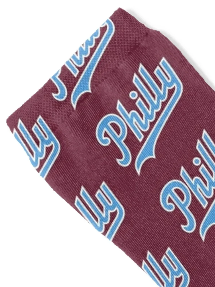 Philly Script - Burgundy Socks cartoon Sports FASHION happy Socks Women Men's