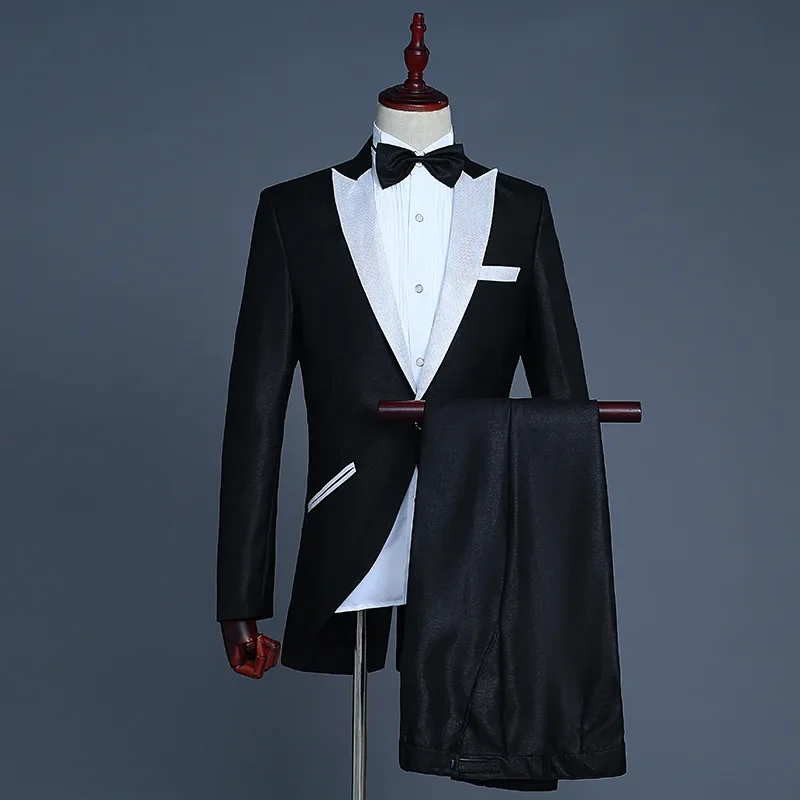 

Mens Tailcoat Formal Slim Fit 2 Piece Blazer & Pants Suit Dinner Jacket Swallowtail Coat Male Magician Stage Party Costume Homme