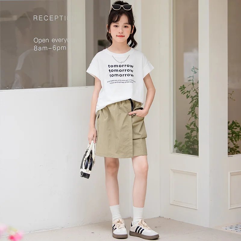 

Zhongda Children's Summer Suit Girls' Short Sleeve T-Shirt Frock Two-Piece Suit Is Fashionable