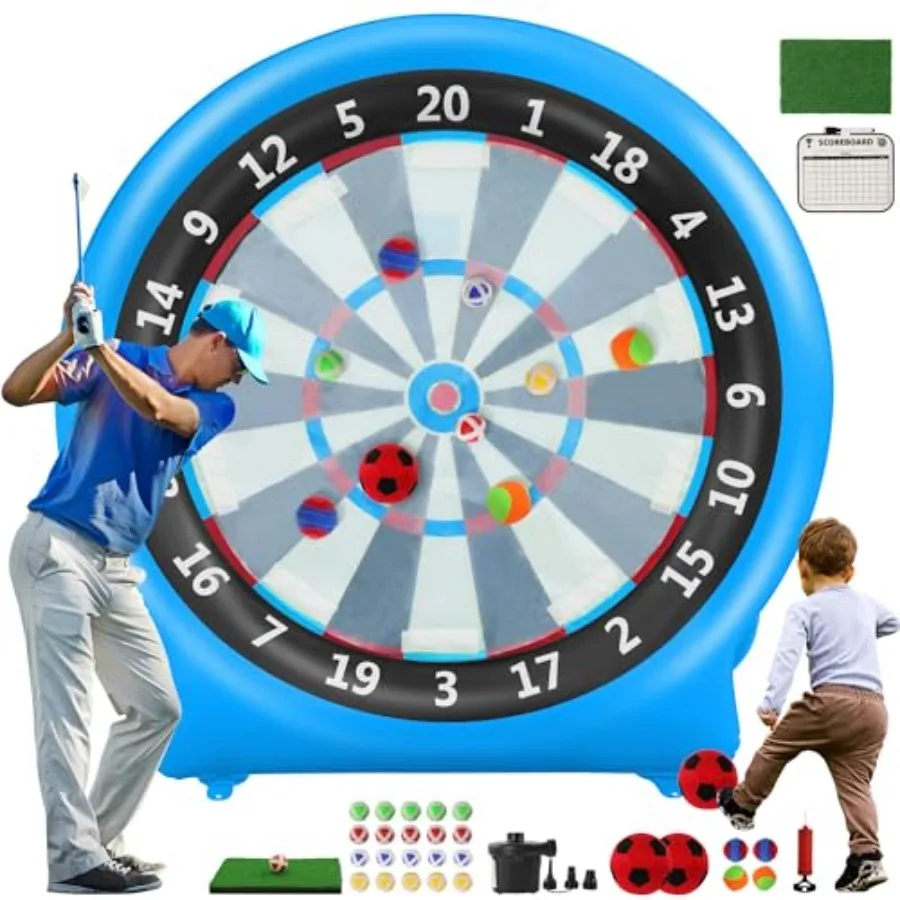 Giant Inflatable Dartboard Outdoor Indoor Games Blow Up Soccer Dart with Air Pump for Yard Party Large Dartboard in Red and Yel