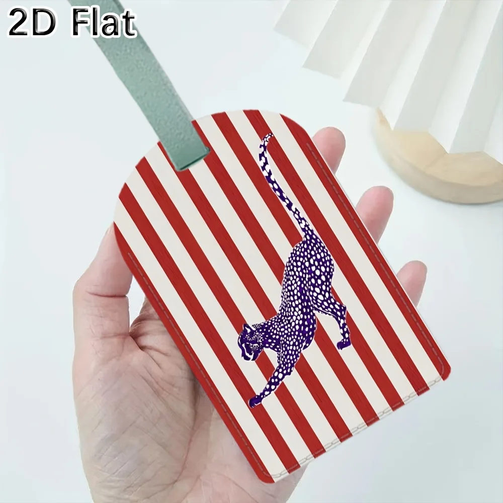 Leopard Pattern Luggage Tag Red White Striped Travel Bag Tag for Suitcase Baggage Identification Portable Luggage Id Accessory