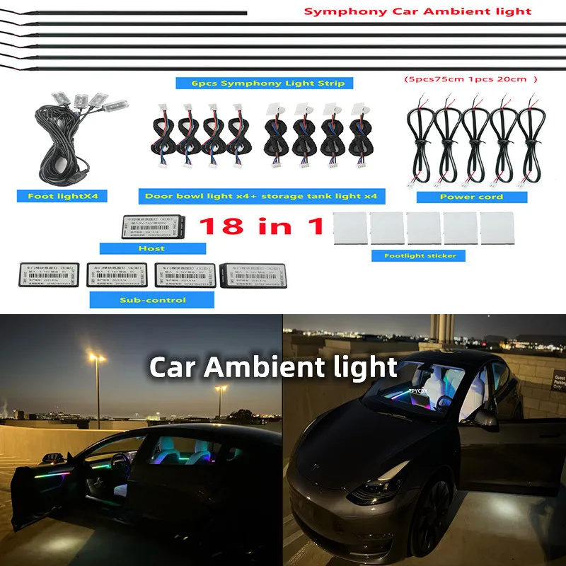 

18 in 1 Symphony car Ambient lights RGB car interior Acrylic light guide fiber optic Universal Car decoration atmosphere lights