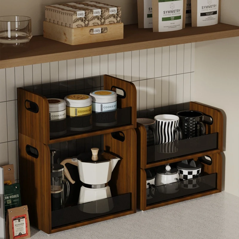 Heavy-Duty Double-Sided Cup Rack Stackable Storage Box Thickened Board Shelf Waterproof Tea Cabinet Multi-Layer Coffee Organizer