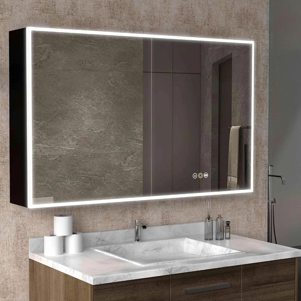 Medicine Cabinets for Bathroom with Mirror, 48”W X 30”H Wall Mounted LED Medicine Cabinet Mirror