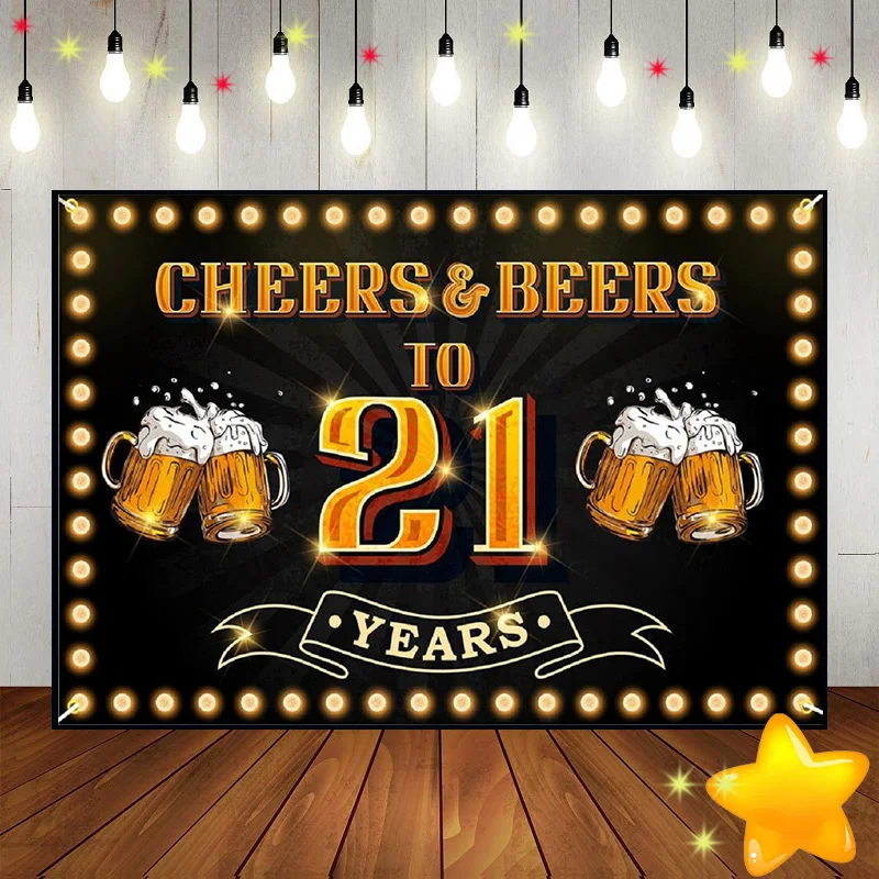 Happy 21th Birthday Game Photography Backdrops Banner Custom Backdrop Decoration Photo Background Golden Sweet Bar Mitzvah Boy