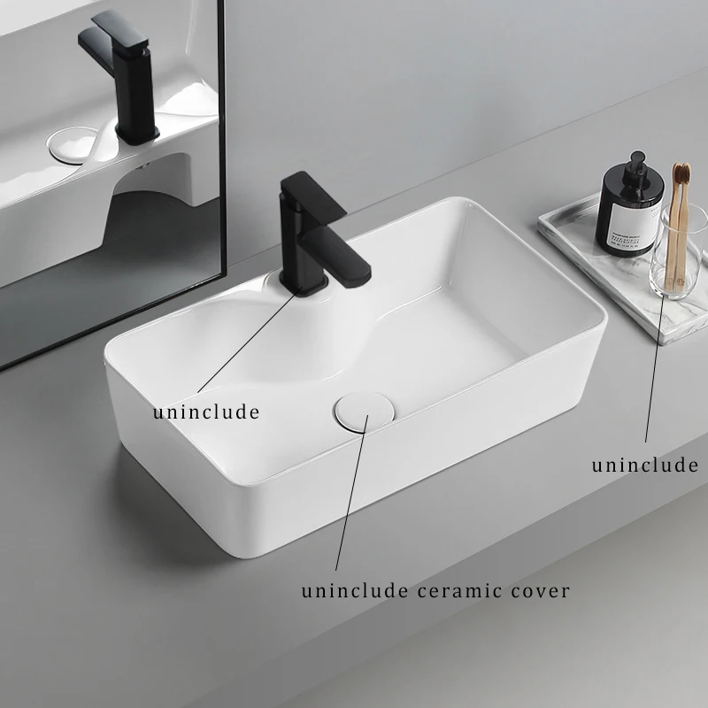 Elegant Ceramic Vessel Sink, Rectangular Design Ceramic Wash Basin - Ideal for Modern Bathroom Fixtures, Suitable for Dressing Rooms, Vanities, Bathrooms