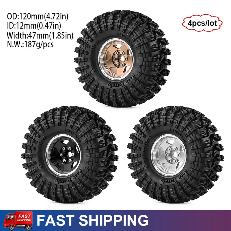 

Комплект из 4 шин и дисков 1.9 дюйма (120 мм) для радиоуправляемых краулеров 1/10: SCX10, SCX10 II, SCX10 III, TRX-4, Traxxas TRX-6, D90, D110