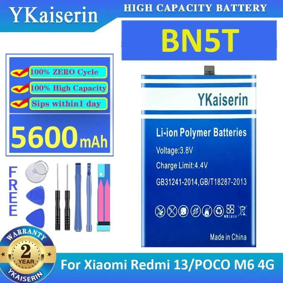 

BN5T Mobile Phone Battery Environmentally Friendly For Xiaomi Redmi 13 Poco M6 4G Good Low-Temperature Performance 5600Mah