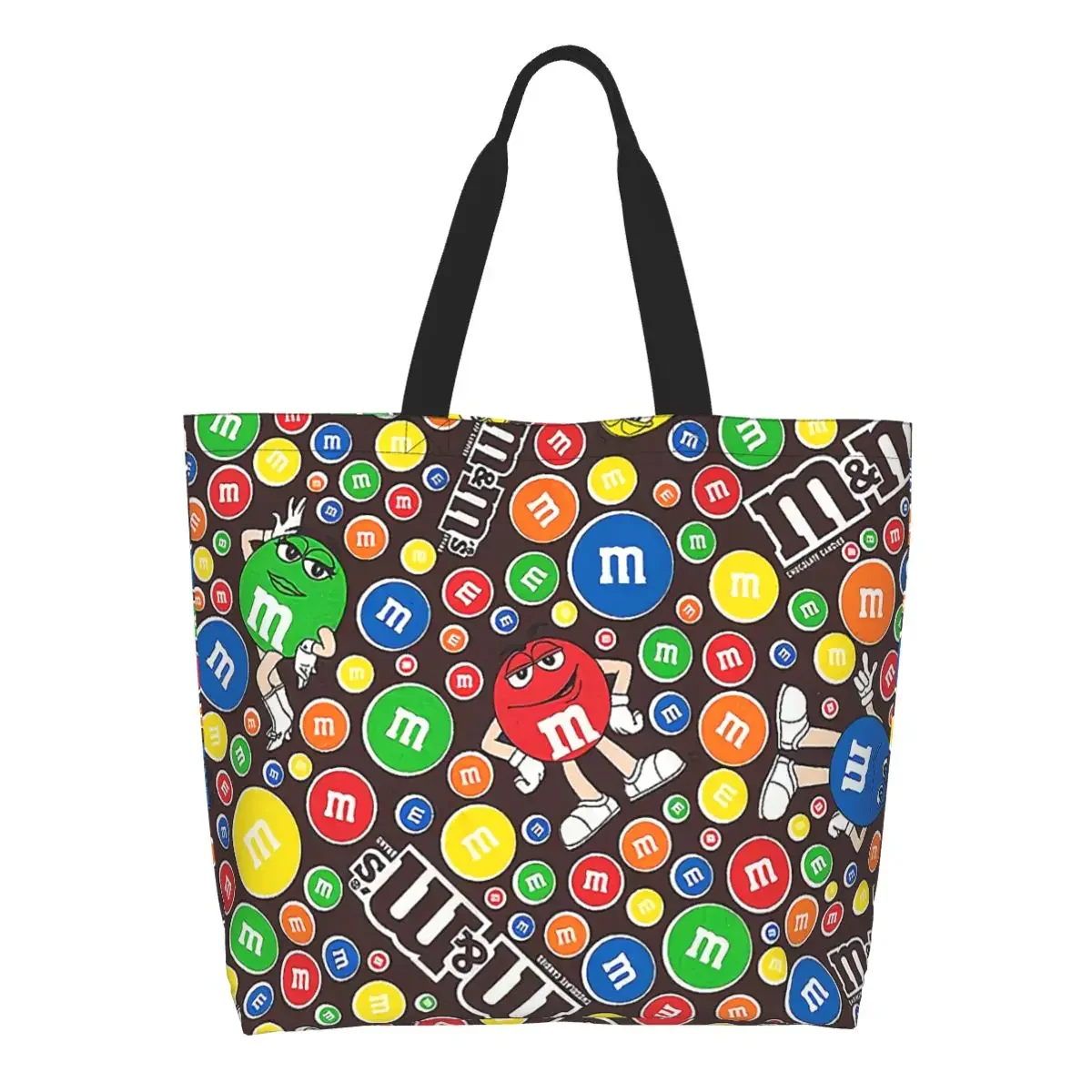 Kawaii Funny M&M's Chocolate Collage Shopping Tote Bags Reusable Groceries Canvas Shoulder Shopper Bag