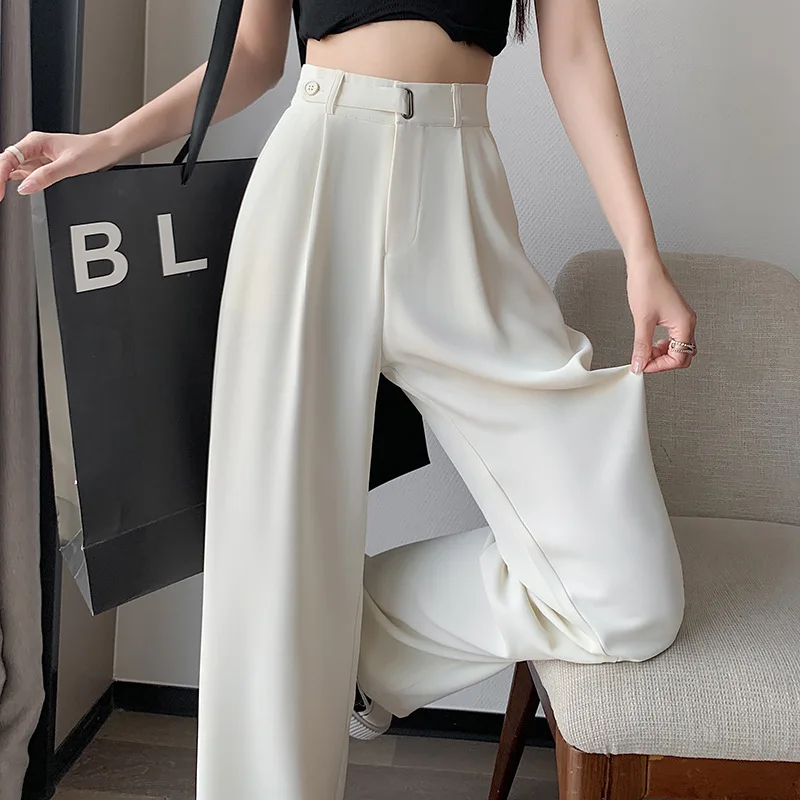 Seoulish Summer Women's Casual Pants Wide Leg Pants Elegant Office Lady 2025 New Solid Color High Waist Loose Trousers Female