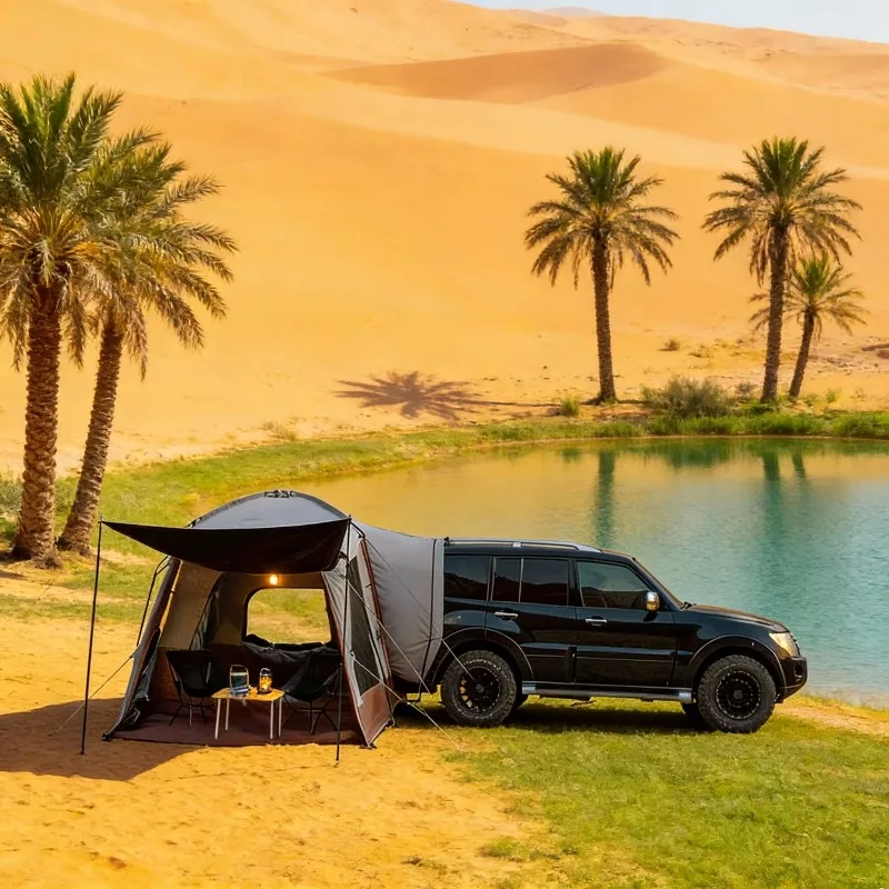 Outdoor Portable Car Rooftop Tent Side Awning for Camping SUV Rear Tunnel Tent Quick Automatic Opening Oxford 3-4 People