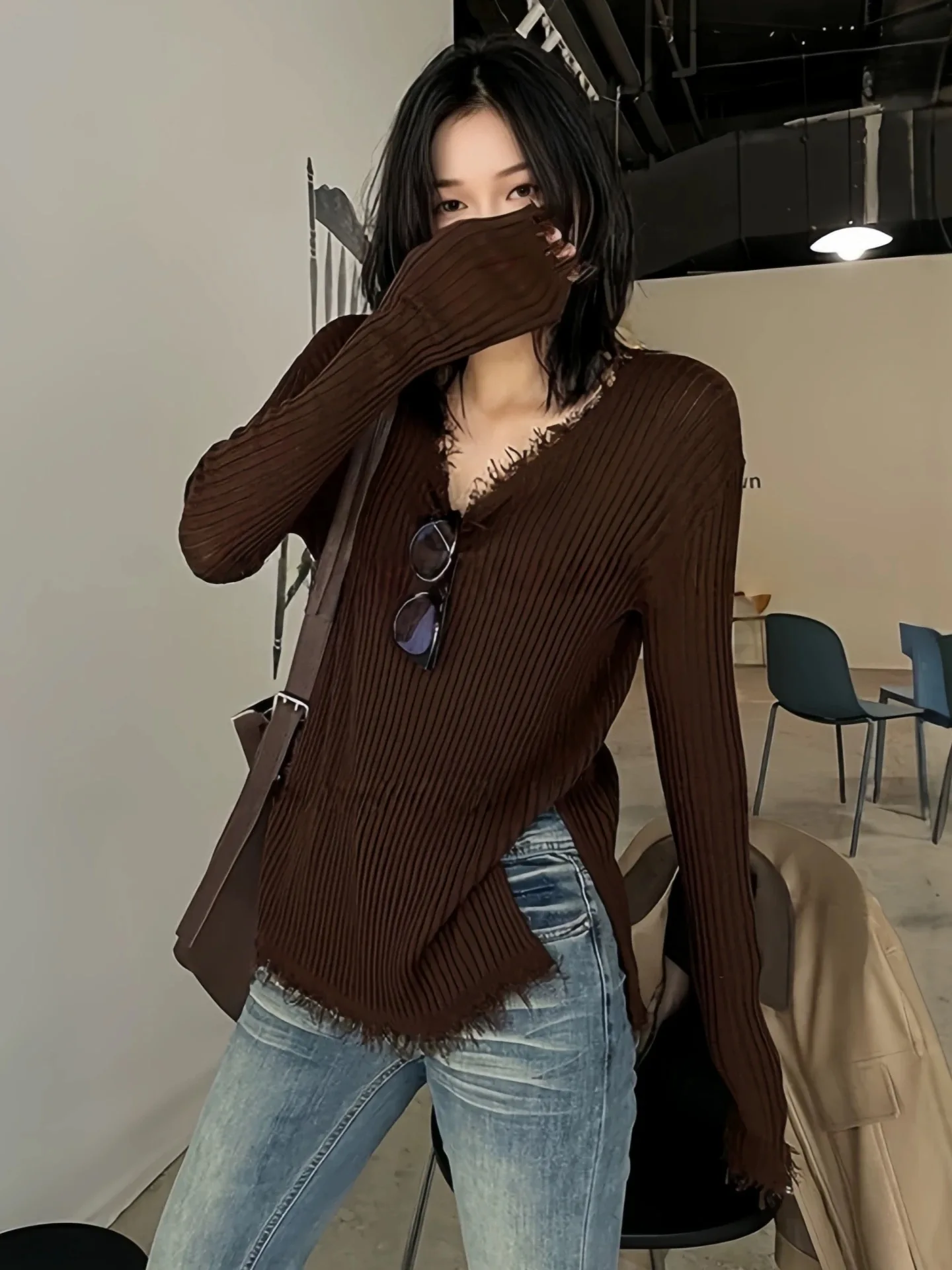 2026 New Women Cashmere Sweaters Loose Female Medium to long length Sweater Ladies Solid Color Knit sweater