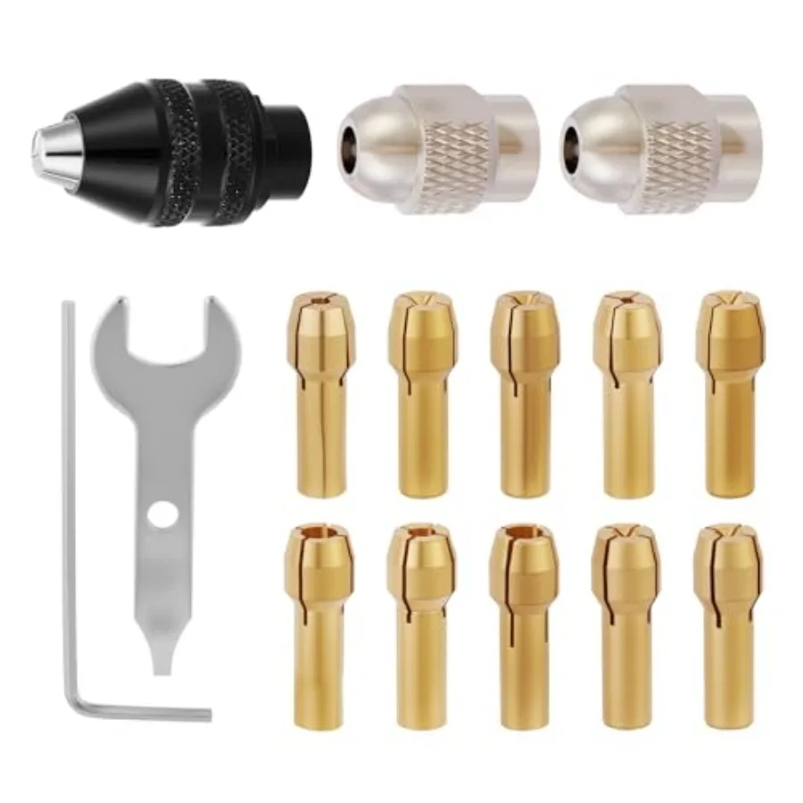 15PCS Drill Chuck Collet Set, 0.02in - 0.13in Keyless Quick Replacement Kit compatible with Dremel Accessories, Includes 4486 R