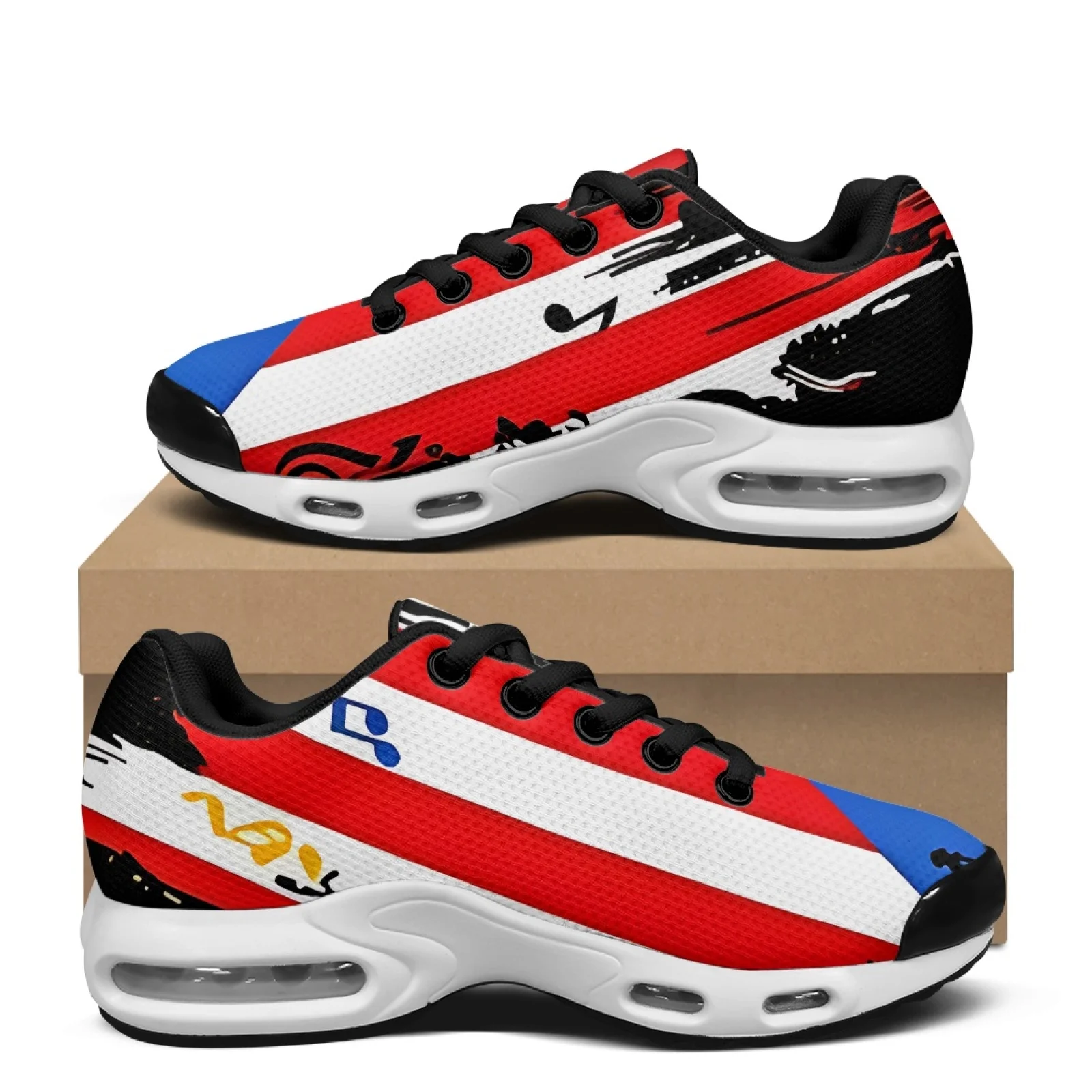 PENSTROLL Mesh Chunky Air Cushion Walking Shoes Lightweight Men's Walking Shoes for Jogger Athletic Music Note Striped