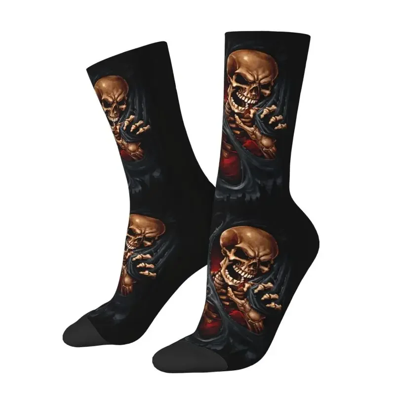 Skeleton Ripping Through Men Women Crew Socks Hip Hop Funny Horror Gothic Death Skull Spring Summer Autumn Winter Crazy Socks